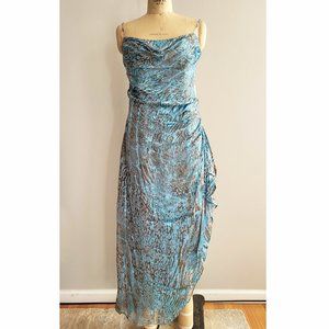 NWT KAY UNGER DRAPED EVENING DRESS BLUE CHIFFON FULL LENGTH SZ 16 NEW WITH TAGS